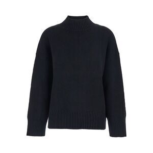 Plain Women Black Turtleneck Sweater With Dropped Shoulder In Cashmere Woman